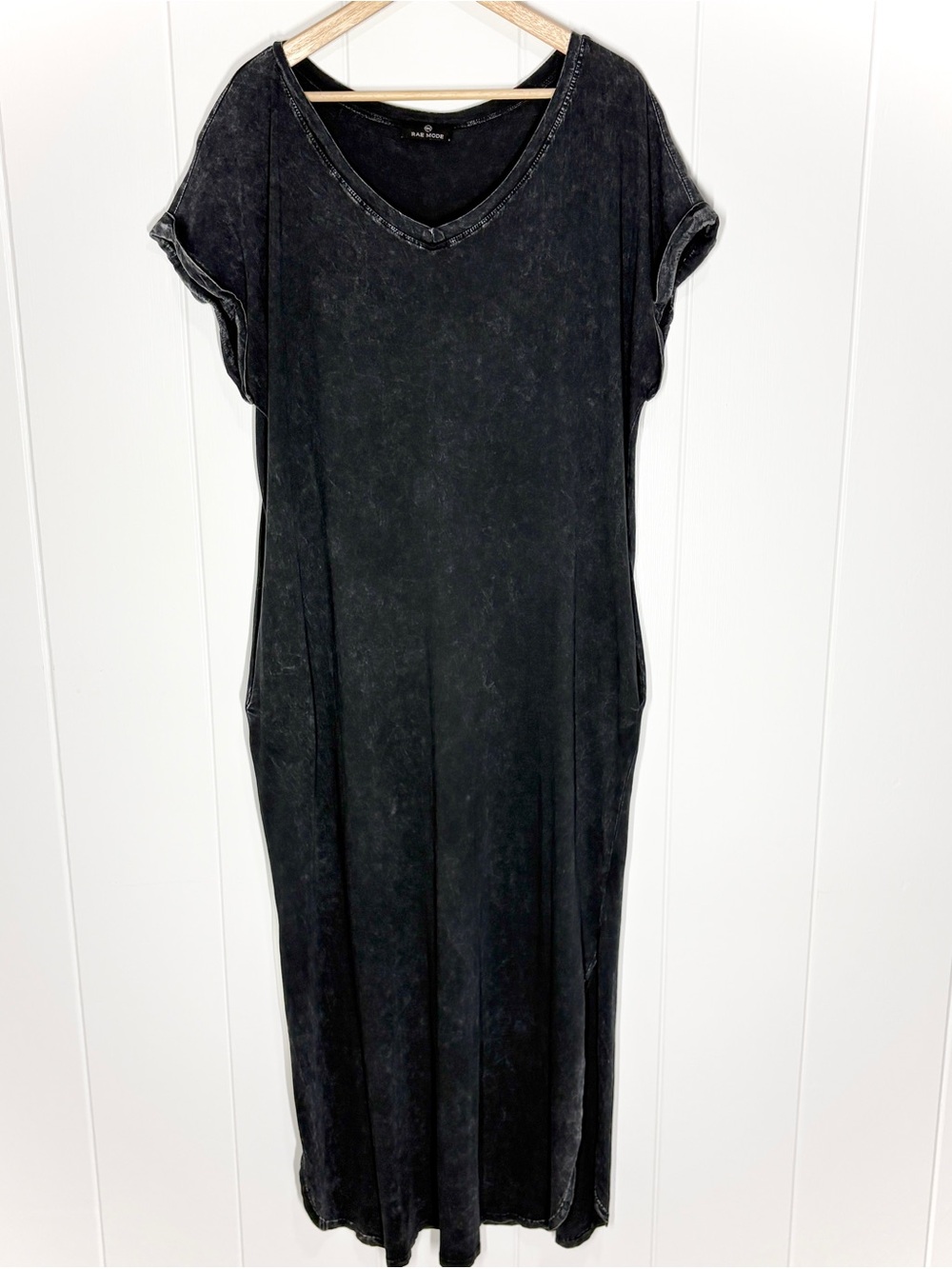 Rae Mode Midi T-Shirt Jersey Dress Rounded Hem Short Sleeve Size 2XL Black